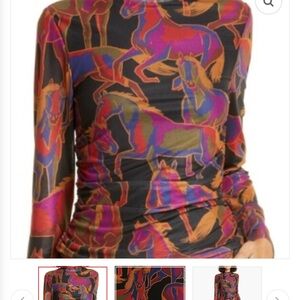 Colorful Horse Print Turtleneck Top xl farm rio Anthropologie